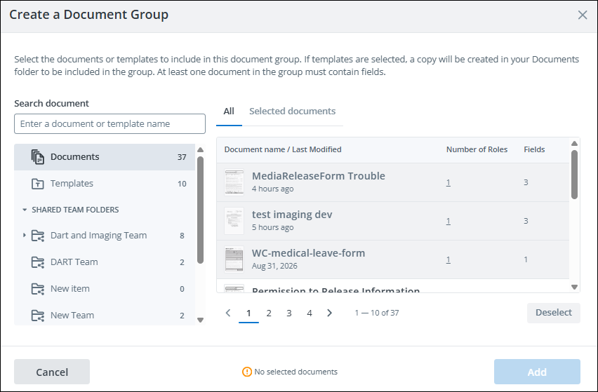 Create a Document Group screen